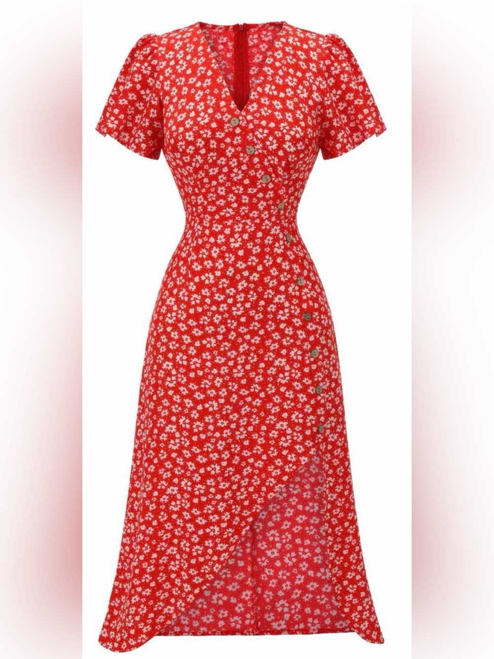 Retro Stage Red Floral Midi Dress Asymmetrical Hem Vintage 1950’s NWT XL
